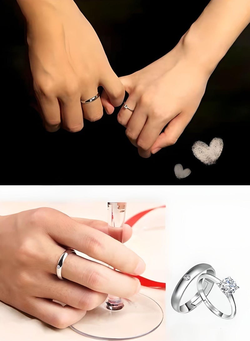VIO Couple’s Ring Set 💍 White Copper with White Gold Plating, Adjustable Two-Piece Rings 🎁 Gift Box Included - Image 4