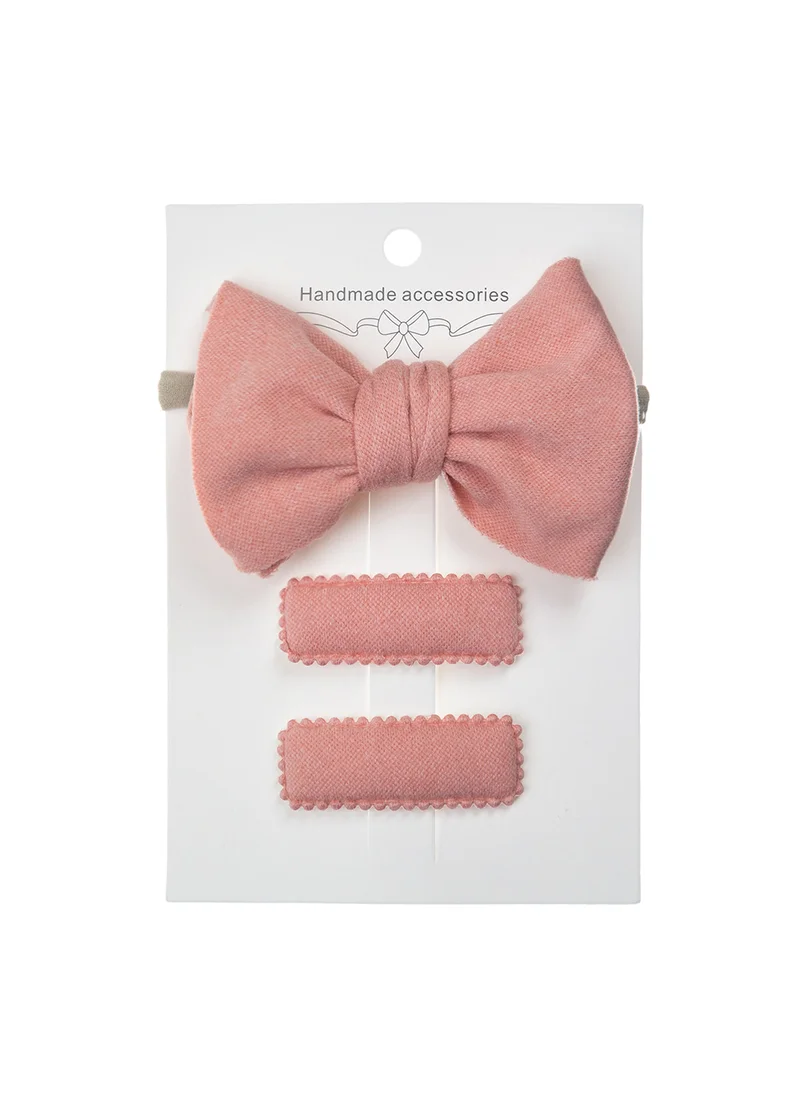 D'Daniela Dianna Ribbon Bow Headband Set with Clips For Babies and Girls - Peach