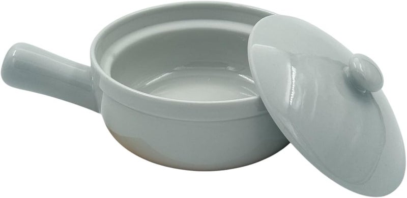 B&D Ceramic Cooking Bowl with Lid and Handle, Light Gray Round Pan with Bamboo Trivet Base Set - Image 5