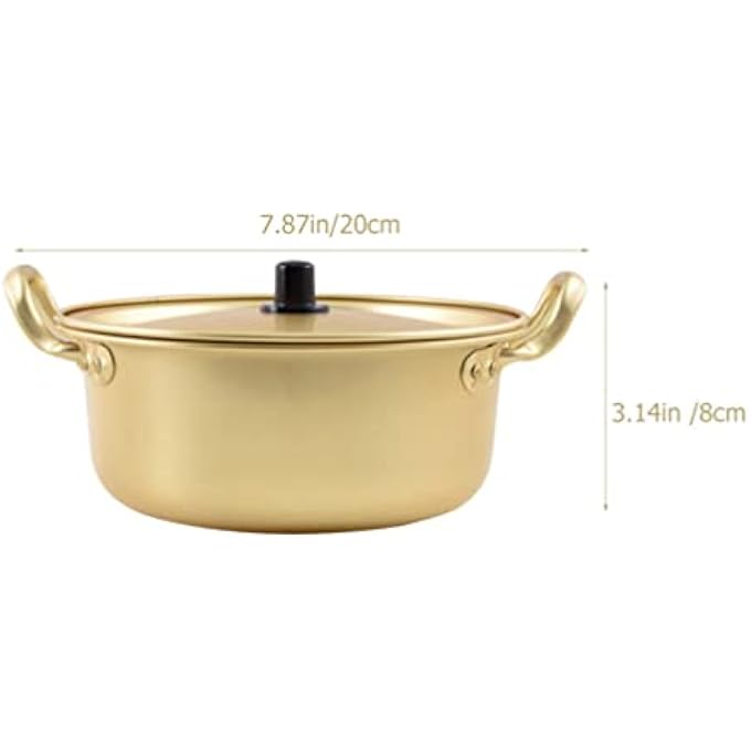 Bestonzon Korean Ramen Soup Cooking Pot 1 Set Fast Heating Instant Noodle With Lid Spoon And Chopsticks Aluminum Stockpot Shabu Shabu Hot Pot Kitchen Cookware 20X18X8Cm Golden - Image 3