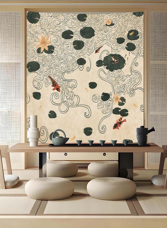 Lifeella Japanese Tapestry, Koi Pond Tapestry, Abstract Lotus Lily Wall Hanging, Zen Nature Aesthetic Art Wall Decor for Bedroom Living Room Dorm, Beige 36x48 inches - Image 2