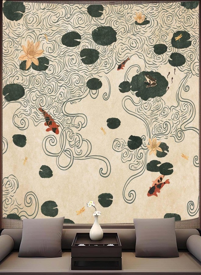 Lifeella Japanese Tapestry, Koi Pond Tapestry, Abstract Lotus Lily Wall Hanging, Zen Nature Aesthetic Art Wall Decor for Bedroom Living Room Dorm, Beige 36x48 inches - Image 4