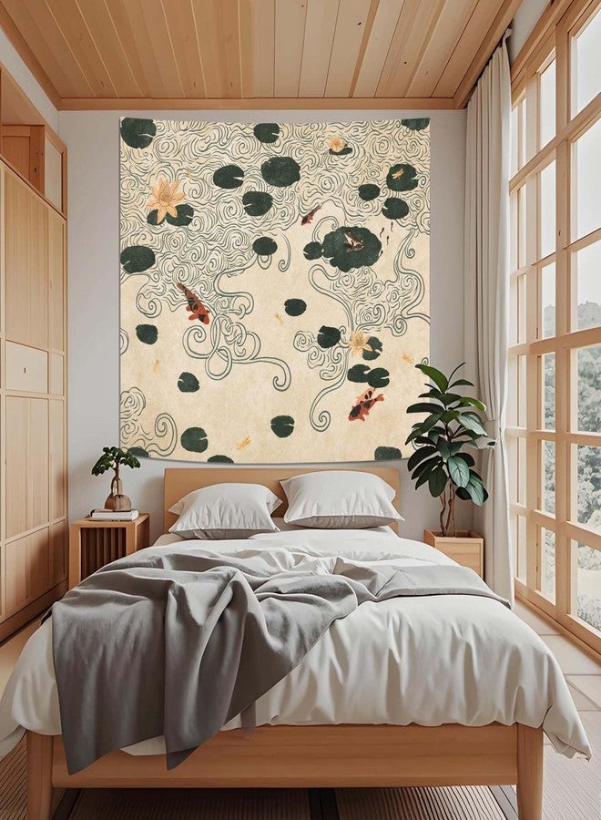 Lifeella Japanese Tapestry, Koi Pond Tapestry, Abstract Lotus Lily Wall Hanging, Zen Nature Aesthetic Art Wall Decor for Bedroom Living Room Dorm, Beige 36x48 inches - Image 3