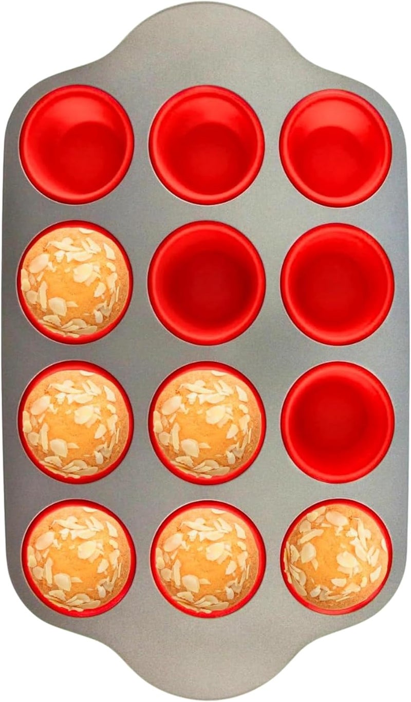 Boxiki Kitchen Non-Stick 12 Cup Silicone Muffin Pan With Steel Frame - BPA Free, Non-Toxic, Anti-Warp, Durable & Easy to Pop Silicone Muffin Tin - Perfect Cupcake Pan - Image 1