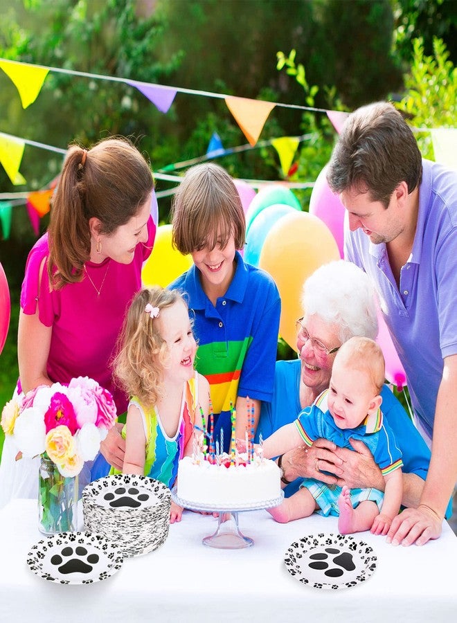 Whaline 50pcs Dog Paw Paper Plates, Disposable Cute Pet Paw Prints, 9 Inch, Black & White, Party Tableware, Dog Birthday, Puppy Theme Party Supplies - Image 5