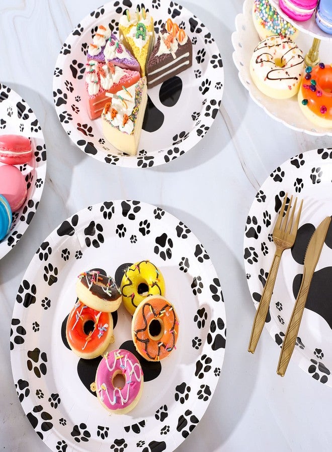 Whaline 50pcs Dog Paw Paper Plates, Disposable Cute Pet Paw Prints, 9 Inch, Black & White, Party Tableware, Dog Birthday, Puppy Theme Party Supplies - Image 3