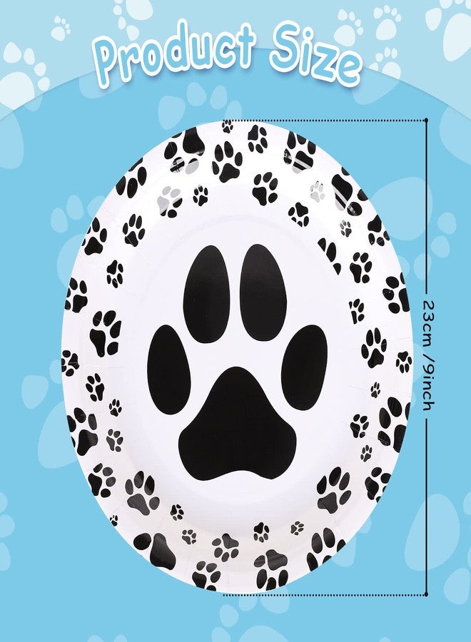 Whaline 50pcs Dog Paw Paper Plates, Disposable Cute Pet Paw Prints, 9 Inch, Black & White, Party Tableware, Dog Birthday, Puppy Theme Party Supplies - Image 2