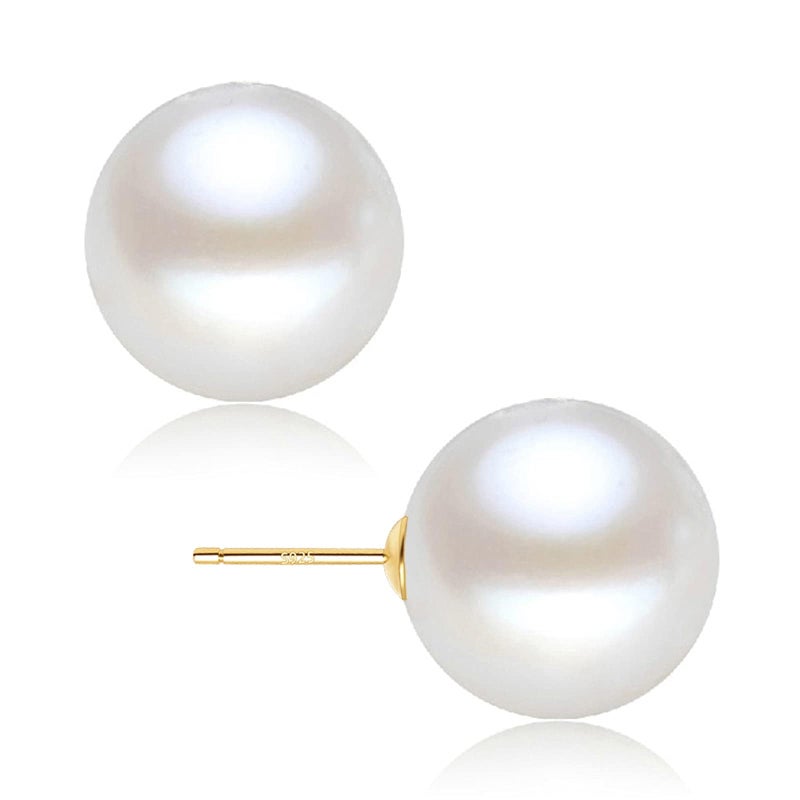 EFTKOY Pearl Earrings 18K Gold Plated Sterling Silver big Studs White Simulated Shell Large 10mm Pearl Earrings for Women - Image 1