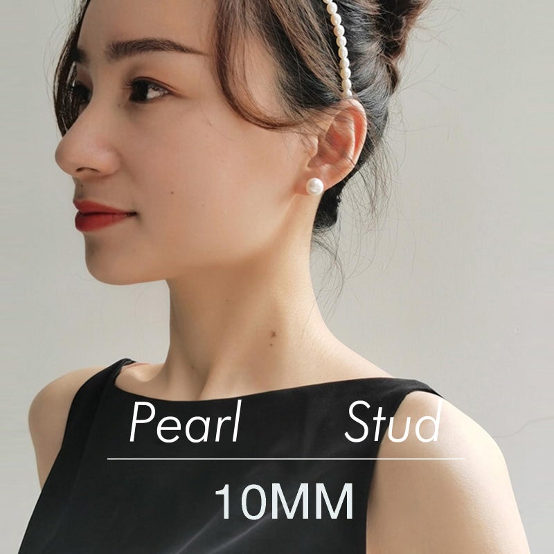EFTKOY Pearl Earrings 18K Gold Plated Sterling Silver big Studs White Simulated Shell Large 10mm Pearl Earrings for Women - Image 3