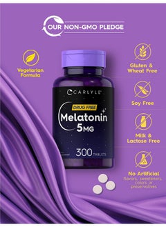 CARLYLE Carlyle Melatonin 5mg | 300 Tablets | Drug Free Supplement | Vegetarian, Non-GMO, Gluten Free  - Image 4
