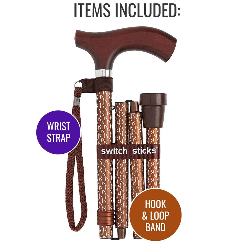 Switch Sticks Walking Cane for Men or Women, Foldable and Adjustable from 32-37 Inches, FSA and HSA Eligible, Engraved Cognac - Image 5