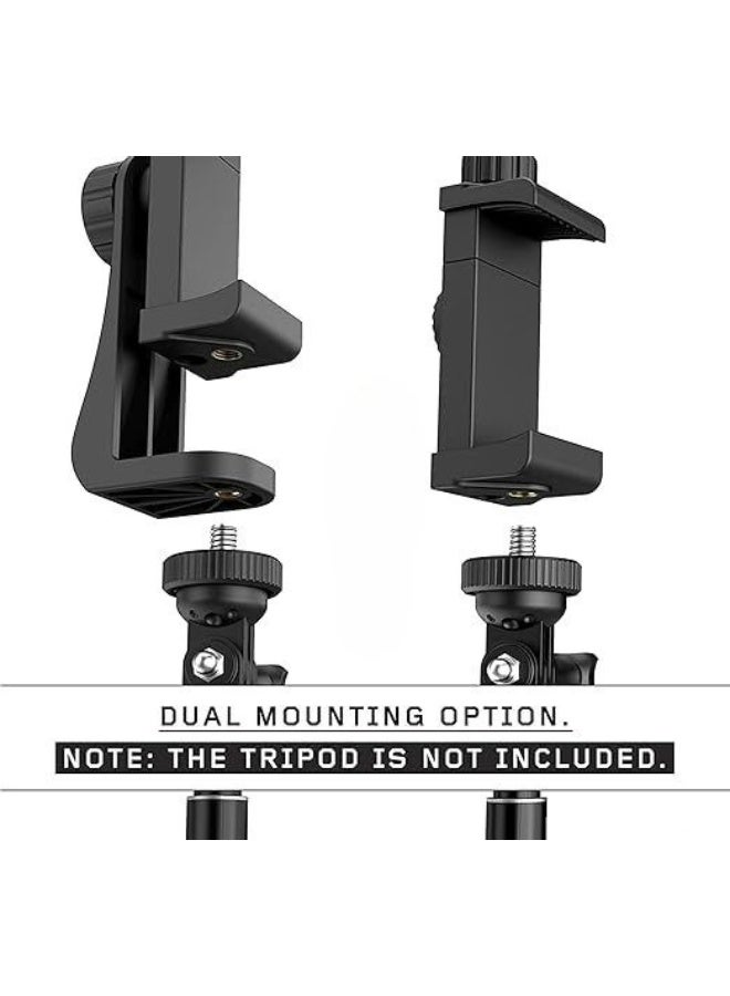 360° Mobile Phone Holder – Universal Tripod Mount Adapter with Adjustable Clamp & 1/4” Screw – Compatible with Smartphones & Selfie Sticks - Image 2