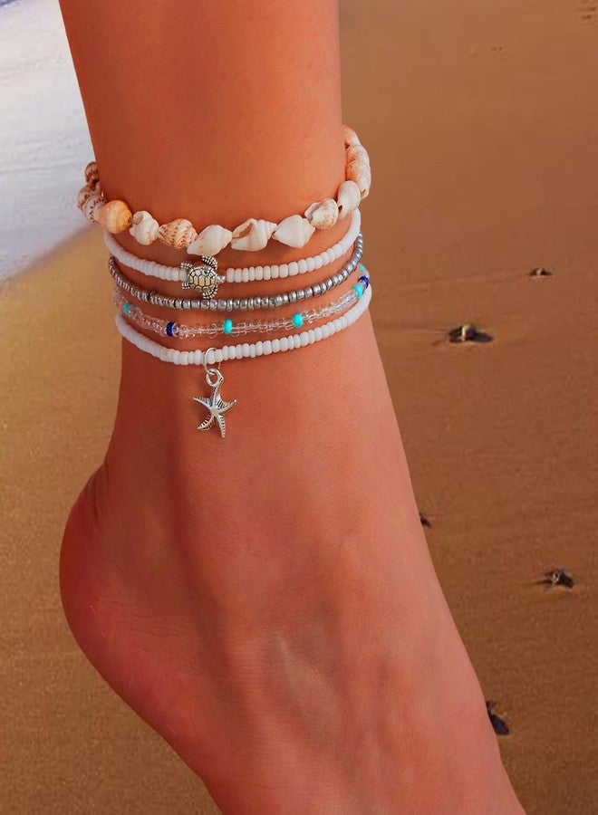 Waeceip Beach Ankle Bracelets For Women Summer Boho Anklets For Women Seashell Beaded Anklets Summer Jewelry Beach Vacation Accessories Hawaiian Gifts (starfish Boho 5) - Image 4