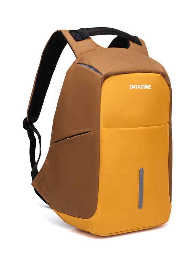 Datazone Waterproof Laptop Backpack With USB Charging Port Yellow/Brwon - Image 2