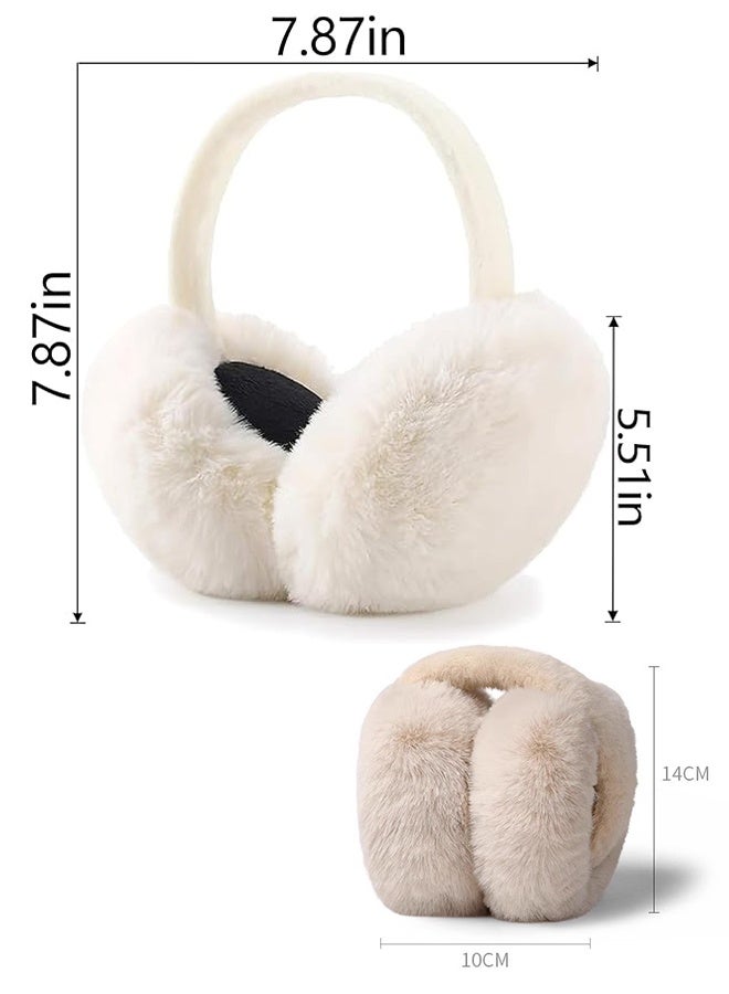 سماعات أذن شتوية من الفرو الصناعي دافئة وسهلة الطي للنساء والفتيات (أبيض) - Image 2