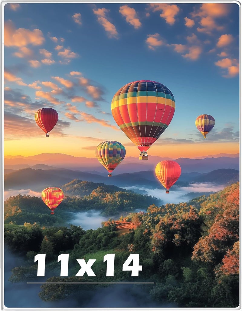 Wbtran إطار صور أكريليك 11 × 14، إطار صور شفاف أفقي/عمودي للحائط بشريط لاصق، إطار صور معلق عائم بدون حفر بدون إطار، حامل لافتات مثبت على الحائط 11x14 للمنزل والمدرسة والمكتب - Image 1