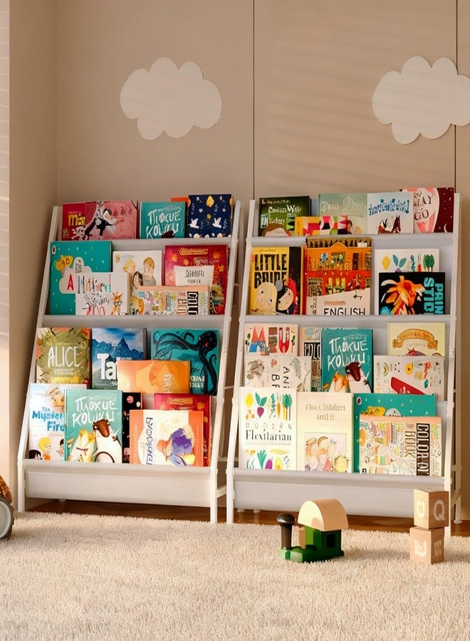 Aokitsink رف كتب للأطفال من أوكيتسينك بأربعة أرفف، رف كتب لغرف الأطفال، رف كتب للأطفال بأربعة جيوب عميقة، رفوف كتب لغرفة لعب الأطفال، رف كتب للأطفال الصغار كهدية للأطفال - Image 5