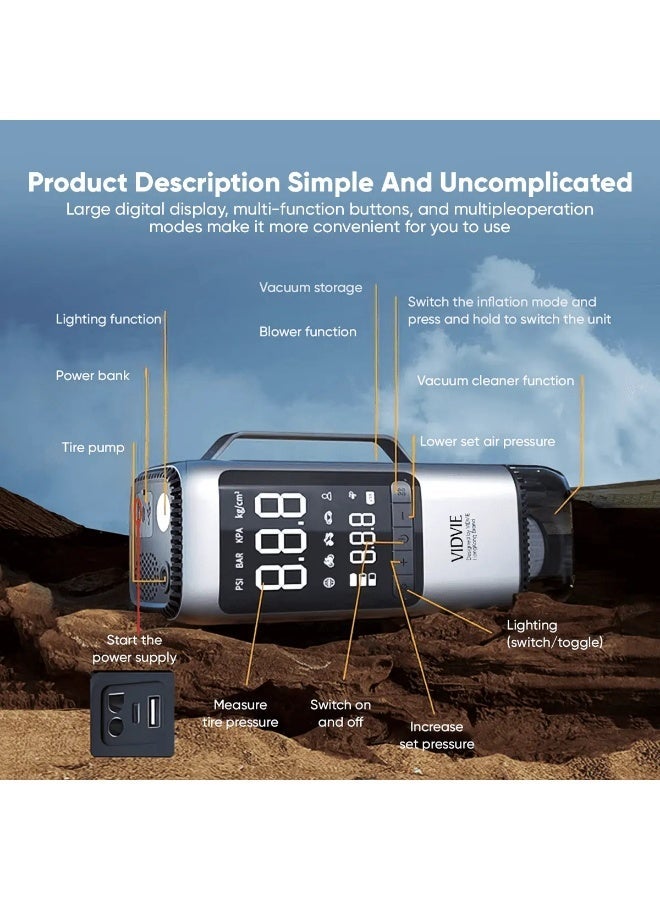 Vidvie CSP001 Car Power Bank with Emergency Jump Starter and Air Compressor - Image 4