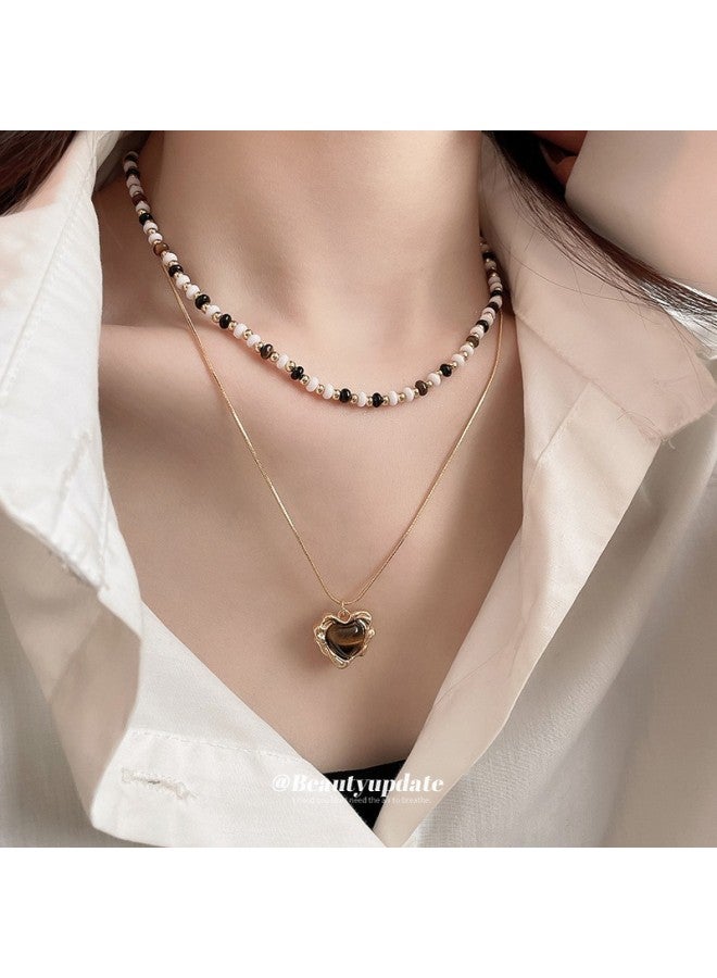 Autumn And Winter Popular Retro Tiger Eye Stone Necklace Maillard Elegant Versatile Sweater Chain Light Luxury High-end Necklace