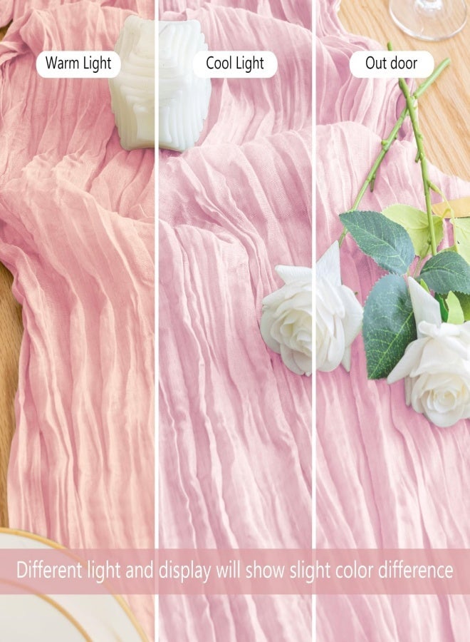 SUCITY 2PCS Table Runner 300*90cm Boho Table Decor Table Runner Rustic Sheer forWedding Baby Shower Birthday Party Cake Table Centerpieces Rustic Sheer Table Khaki and Pink - Image 2