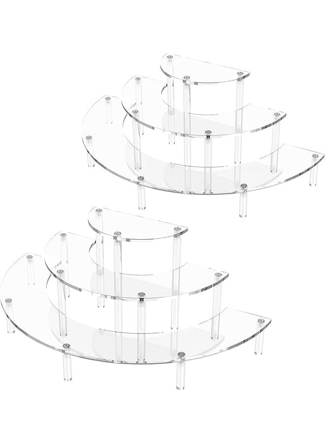The Bros 3 Tier Acrylic Display Risers 2 Pack, Half Moon Cupcake Stand, Clear Perfume Organizer, Dessert Stand for Display, Clear Display Stand for Food, Cupcake, Perfume, Collections - Image 1
