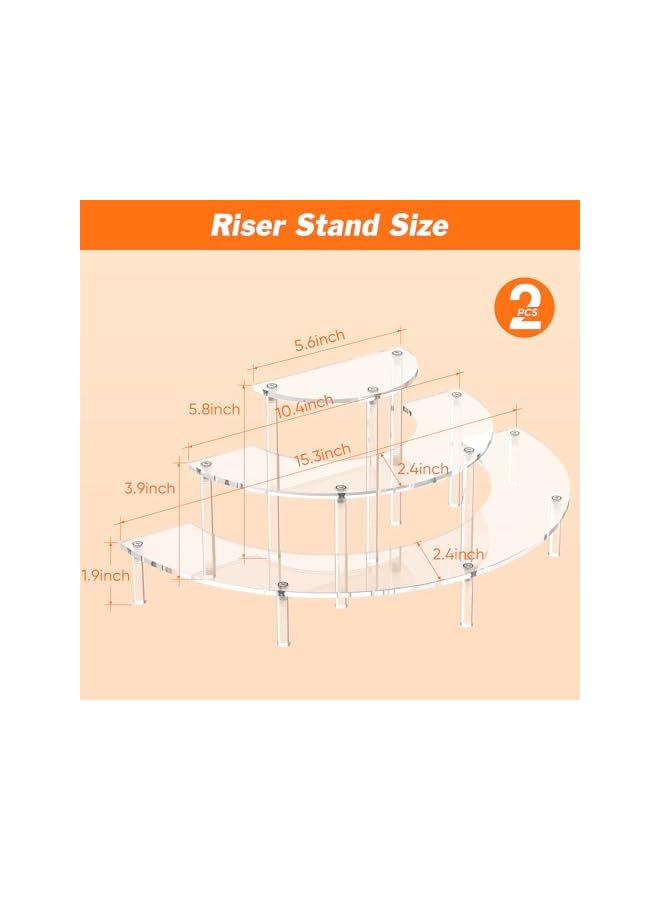 The Bros 3 Tier Acrylic Display Risers 2 Pack, Half Moon Cupcake Stand, Clear Perfume Organizer, Dessert Stand for Display, Clear Display Stand for Food, Cupcake, Perfume, Collections - Image 3