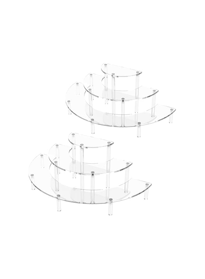 The Bros 3 Tier Acrylic Display Risers 2 Pack, Half Moon Cupcake Stand, Clear Perfume Organizer, Dessert Stand for Display, Clear Display Stand for Food, Cupcake, Perfume, Collections - Image 2