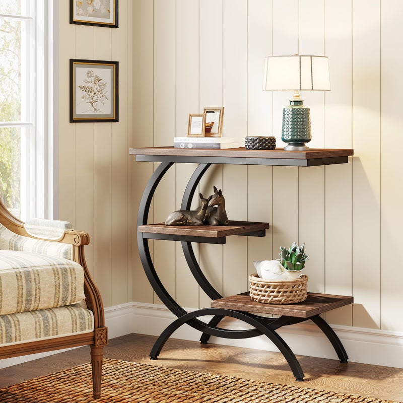 Tribesigns C-Shaped End Table, Industrial 3-Tier Small Side Table for Couch, Wood Bedside Table Snack Side Table with Storage Shelves for Living Room Small Space, Rustic Brown - Image 5