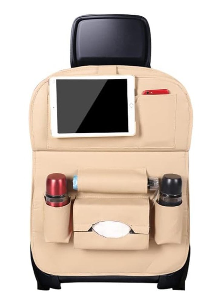 Perfii Car Backseat Organizer with Tablet Holder and Foldable Table Tray 8 Storage Pockets Tissue Box PU Leather  - Image 1