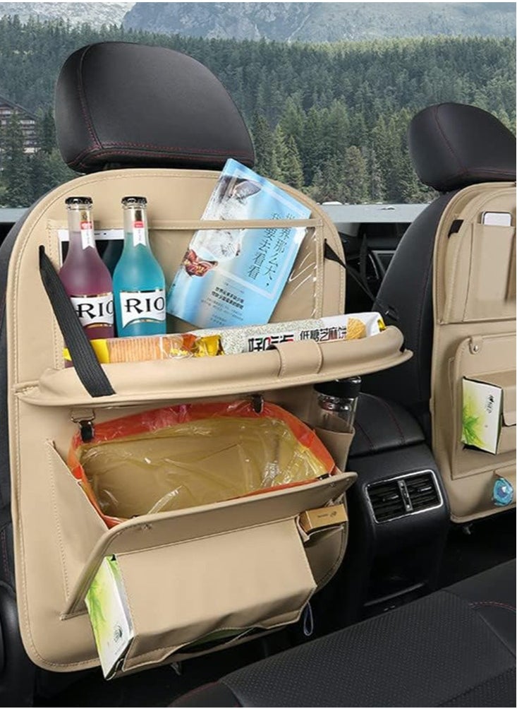 Perfii Car Backseat Organizer with Tablet Holder and Foldable Table Tray 8 Storage Pockets Tissue Box PU Leather  - Image 3