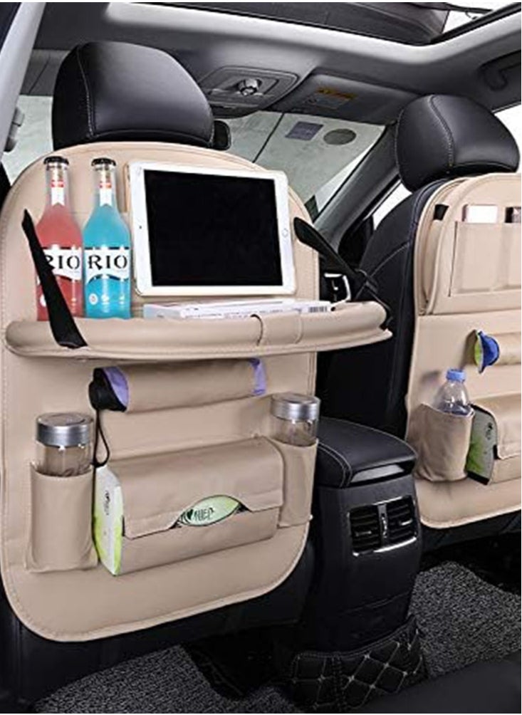 Perfii Car Backseat Organizer with Tablet Holder and Foldable Table Tray 8 Storage Pockets Tissue Box PU Leather  - Image 2