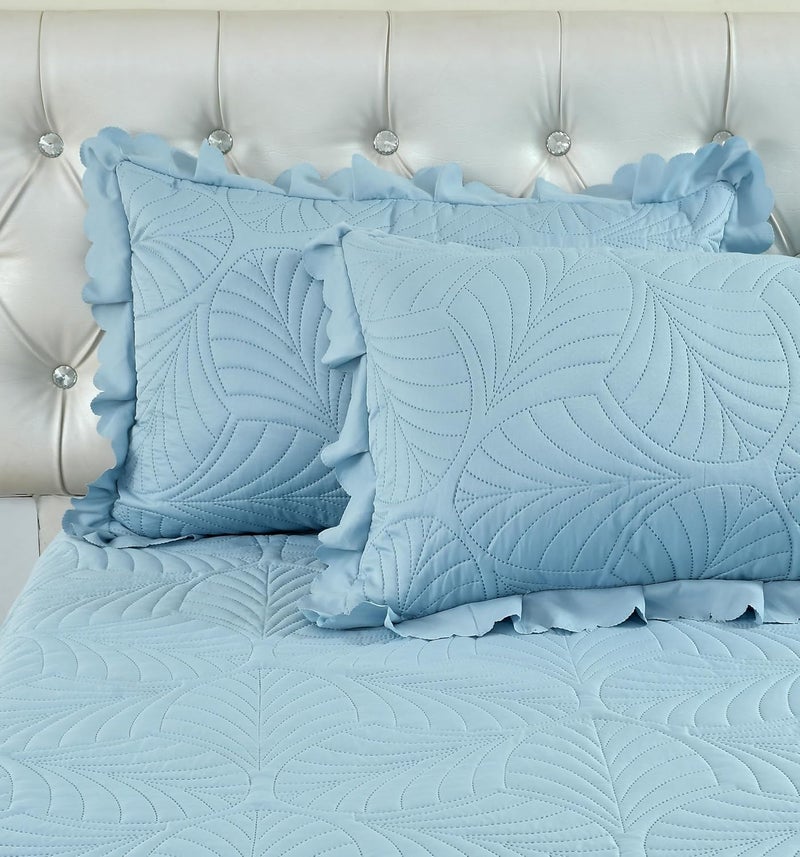 The Little Big Store The Little Big Store King Size Quilted Soft Bedsheet Cotton Feel Bedspread 350 GSM 72x78 Bed Cover with 2 Pillow Covers Bed Skirt with Ruffle Fringe Side Frills Ruffles Pleated Laces  - Image 5
