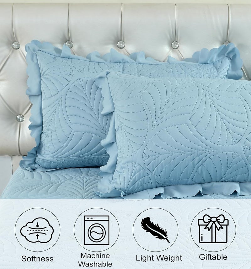 The Little Big Store The Little Big Store King Size Quilted Soft Bedsheet Cotton Feel Bedspread 350 GSM 72x78 Bed Cover with 2 Pillow Covers Bed Skirt with Ruffle Fringe Side Frills Ruffles Pleated Laces  - Image 2