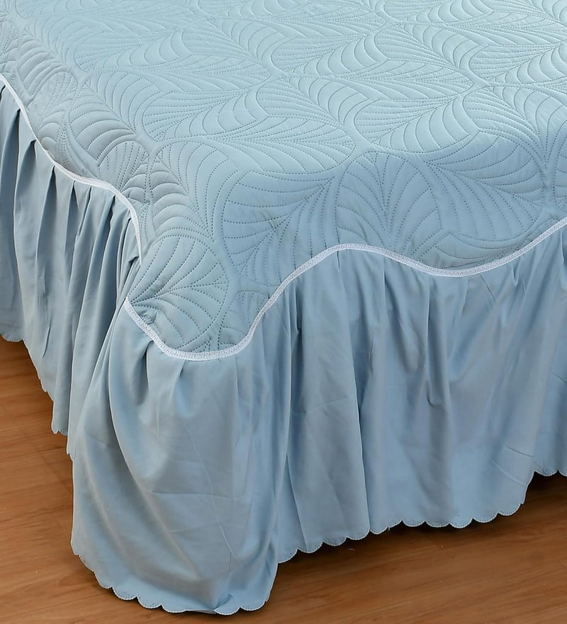 The Little Big Store The Little Big Store King Size Quilted Soft Bedsheet Cotton Feel Bedspread 350 GSM 72x78 Bed Cover with 2 Pillow Covers Bed Skirt with Ruffle Fringe Side Frills Ruffles Pleated Laces  - Image 3