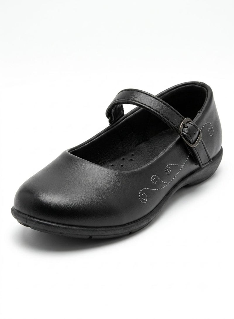 babyqlo Girls Black Buckle Strap School Shoes - Image 3