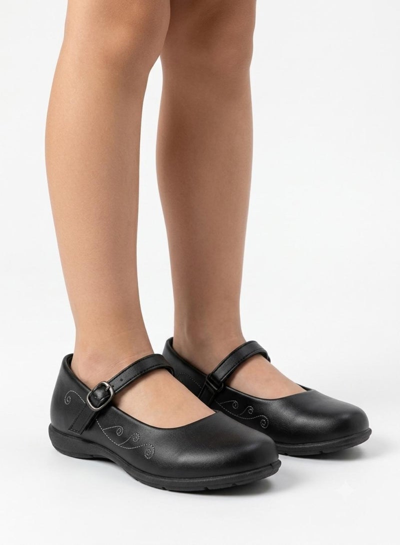 babyqlo Girls Black Buckle Strap School Shoes - Image 1