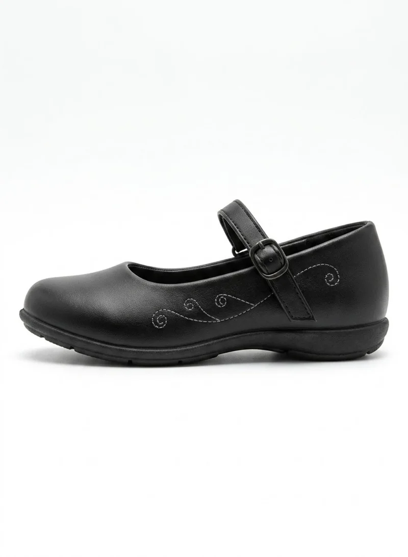 بيبي كلو Girls Black Buckle Strap School Shoes
