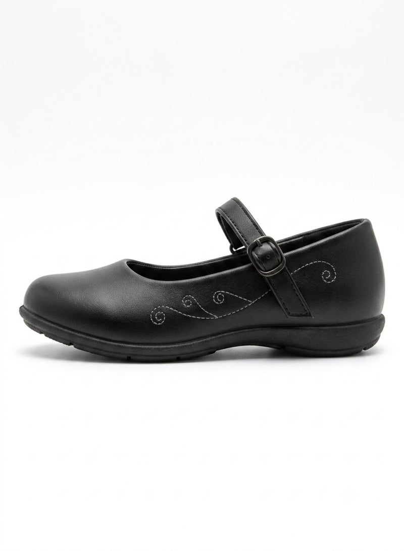 babyqlo Girls Black Buckle Strap School Shoes - Image 2