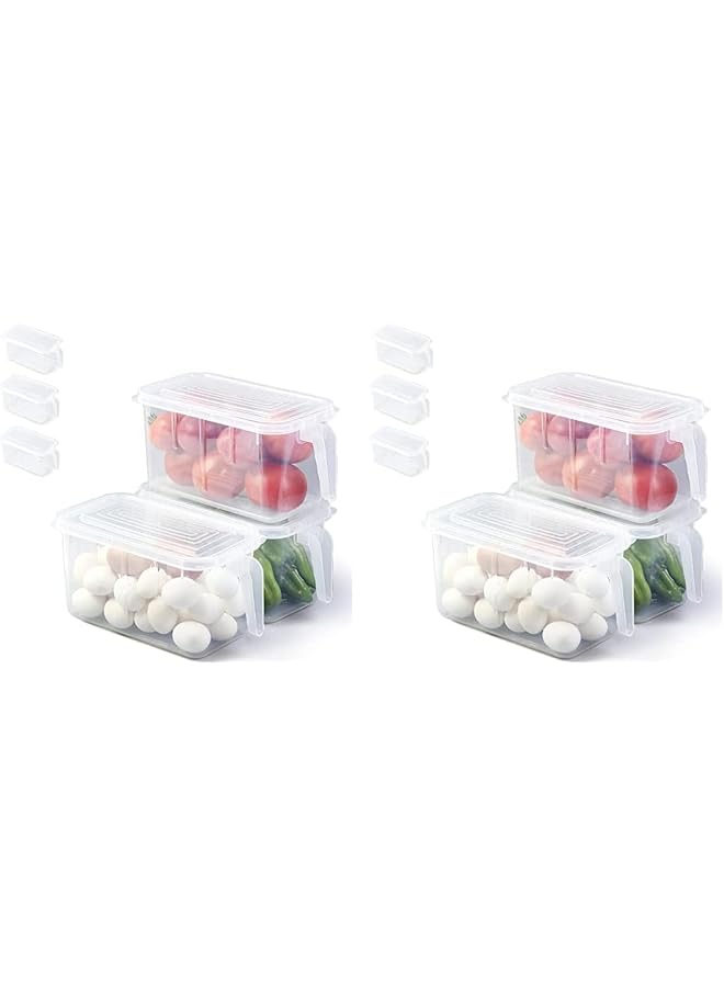 SKY-TOUCH 6Pcs Refrigerator Organizer, Stackable Plastic Kitchen Food Storage Containers With Lids And Handle For Fruits Vegetables, Freezer Safe Boxes, Transparent (Pack Of 2) - Image 1