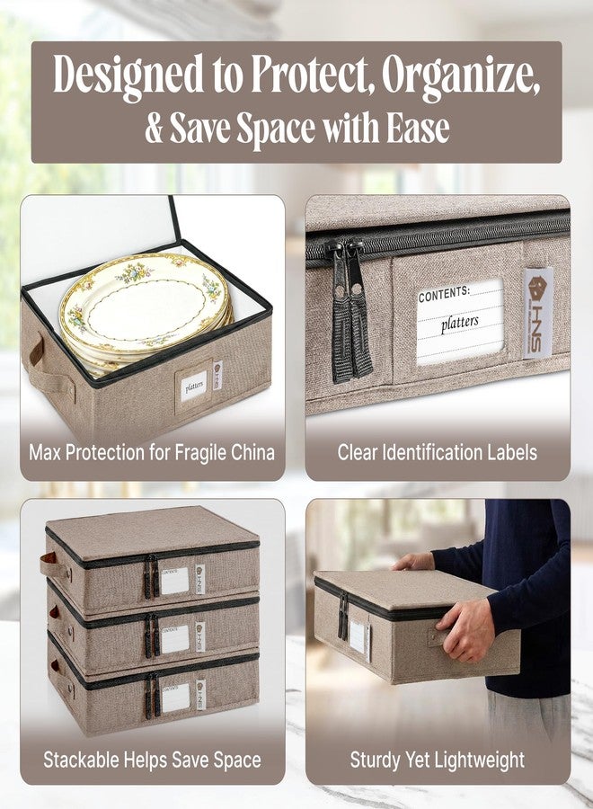 HOLDN’ STORAGE Platter Storage Containers - Hard Shell Protection for Fine China, Sturdy Dish Organizer with Dividers for Seasonal Storage, Moving & More - Protects up to 4 Platters (Brown) - Image 5
