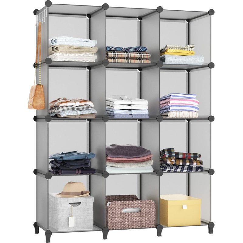 HOMIDEC Closet Organizer 12Cube Closet Organizers and Storage Portable Closet Shelves Clothing Storage Grey