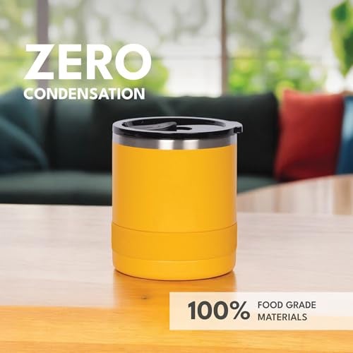 Elemental Recess Lowball Tumbler 10oz Triple Wall Stainless Steel Cup with NonShattered Tritan Lid Insulated Whiskey Glass Insulated Coffee Tumbler Mug for Hot Cold Drinks Citrus - Image 3
