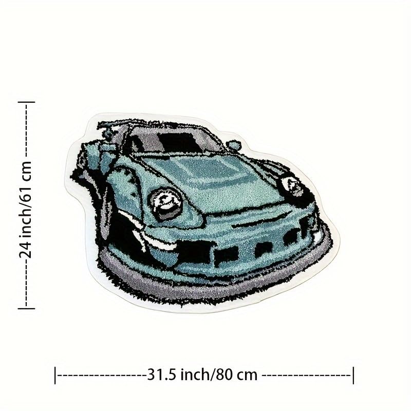 LAKEA Enthusiast Green Sports Car Shaped Flocking Rug Irregular Geometric Carpet Bed Side Anti Slip Floor Pad Doormat Aesthetic Home (31.5 X24 Inch) - Image 4