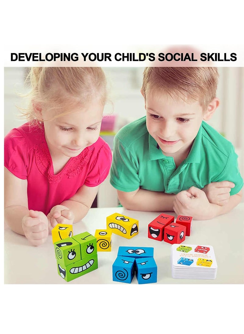 Soofam - Face Changing Expressions Wooden Block Puzzles,Multi-Player Blocks Designed For Improve Children's Thinking Skills,STEM Parent-Child Board Games for Children - Image 1