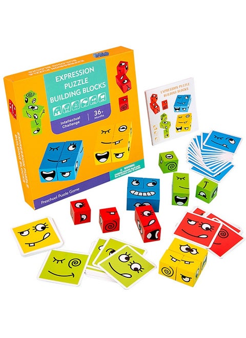 Face Changing Expressions Wooden Block Puzzles,Multi-Player Blocks Designed For Improve Children's Thinking Skills,STEM Parent-Child Board Games for Children