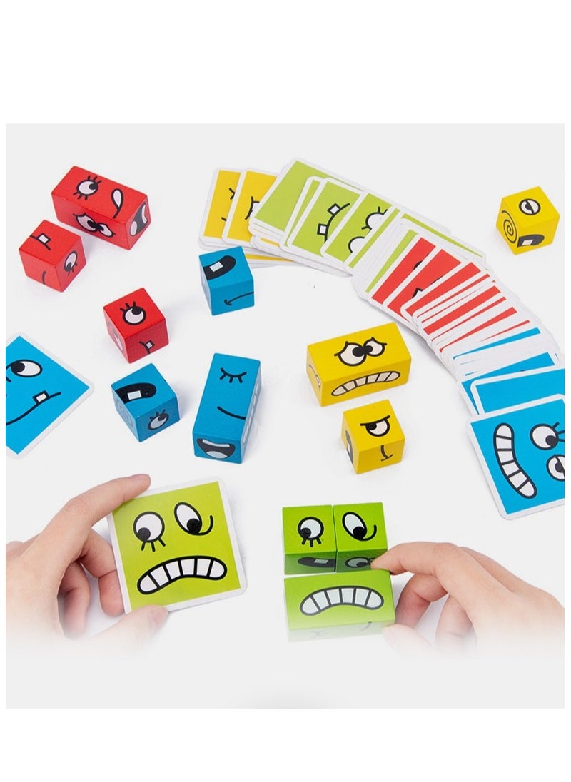 Soofam - Face Changing Expressions Wooden Block Puzzles,Multi-Player Blocks Designed For Improve Children's Thinking Skills,STEM Parent-Child Board Games for Children - Image 1