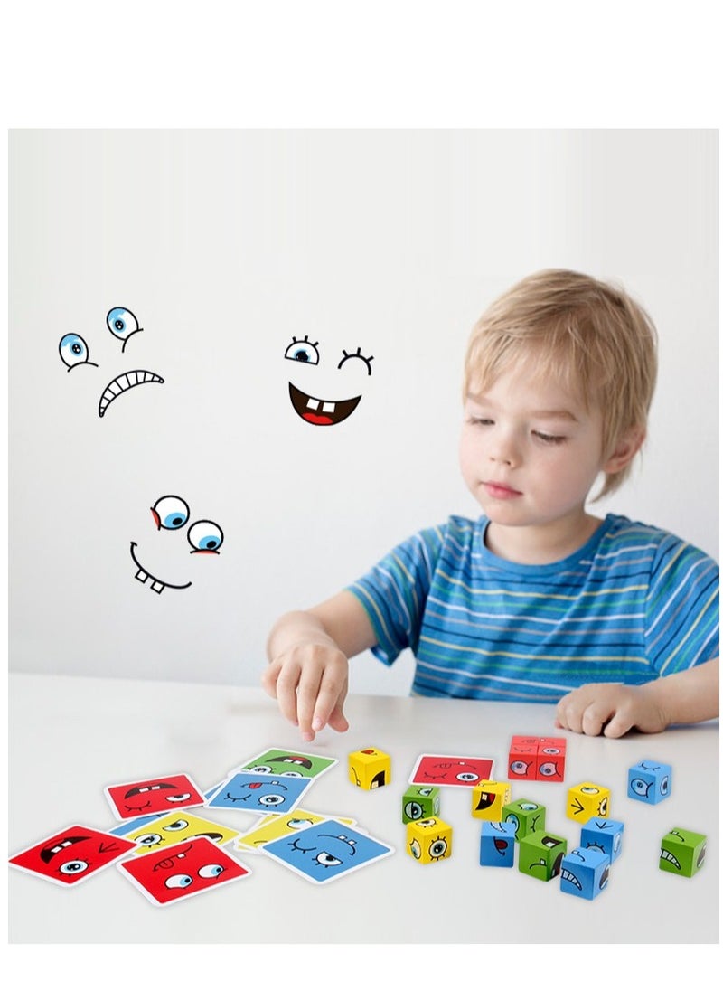 Soofam - Face Changing Expressions Wooden Block Puzzles,Multi-Player Blocks Designed For Improve Children's Thinking Skills,STEM Parent-Child Board Games for Children - Image 1