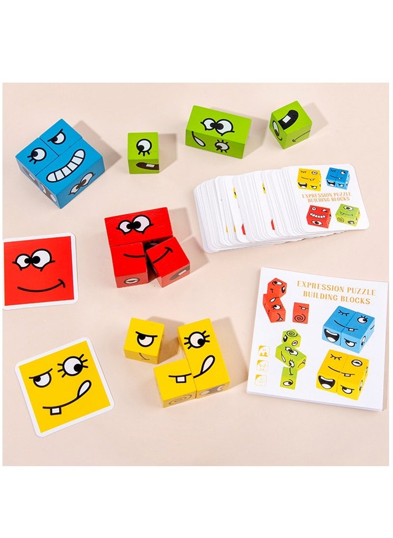 Soofam - Face Changing Expressions Wooden Block Puzzles,Multi-Player Blocks Designed For Improve Children's Thinking Skills,STEM Parent-Child Board Games for Children - Image 1
