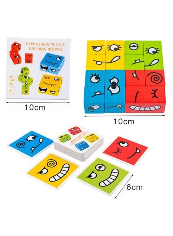 Soofam - Face Changing Expressions Wooden Block Puzzles,Multi-Player Blocks Designed For Improve Children's Thinking Skills,STEM Parent-Child Board Games for Children - Image 1