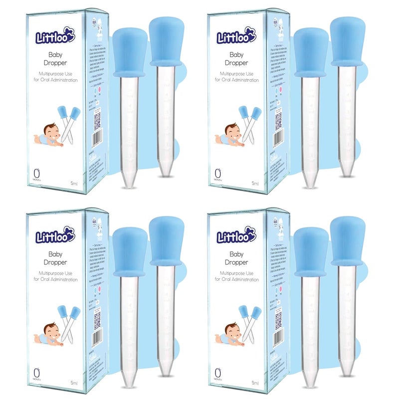 LITTLOO Baby Dropper Quality Silicone Graduated Plastic Pipette for Feeding Liquids to Babies, Toddlers & Infants with Measured Quantity Markings- 5ml | Pack of 4 (Multicolour) - Image 1